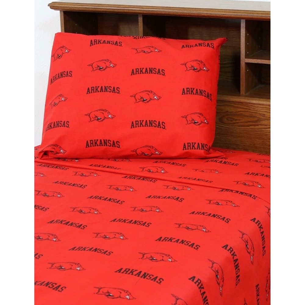 NWT College Covers Arkansas Razorbacks Queen Sheet Set NCAA Red 100% Cotton